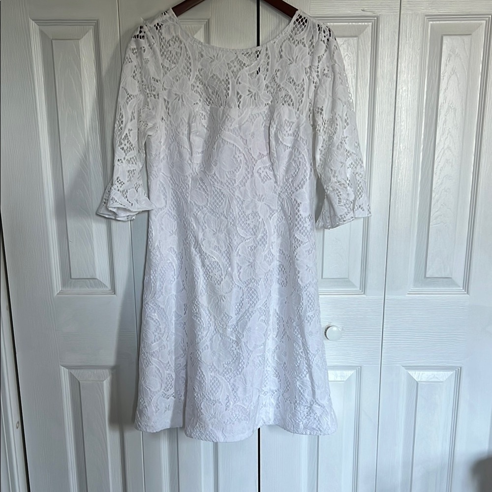 Lilly Pulitzer White Sheath Dress with Puff Sleeves